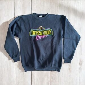 Vtg 90s RARE Universal Studios Neon Puff Print Crewneck Black Tultex USA Made M